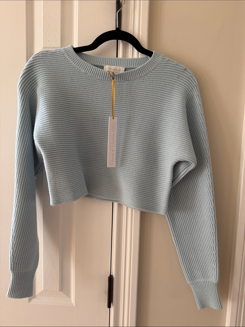 NWT House of Harlow 1960 Pale Blue Ribbed Cropped Crewneck Sweater xs